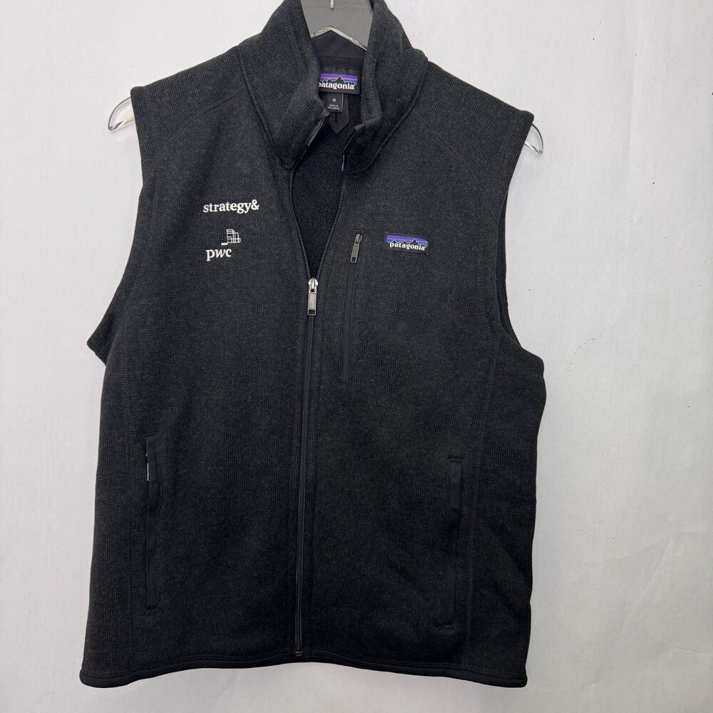 Patagonia Mens Better Sweater Fleece Vest Full Zip Black Company Logo Med